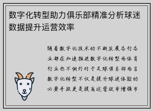 数字化转型助力俱乐部精准分析球迷数据提升运营效率