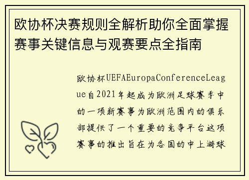 欧协杯决赛规则全解析助你全面掌握赛事关键信息与观赛要点全指南